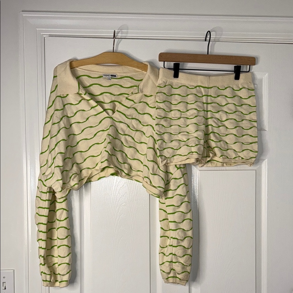 Fashion Nova Cream and Green Women Shorts Set